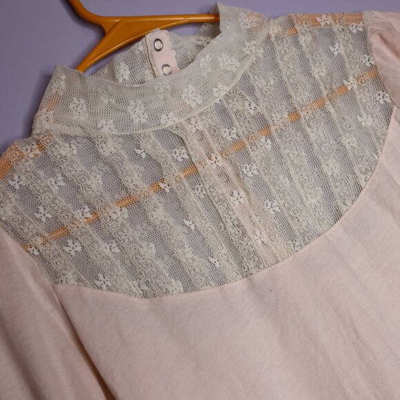 FREE PEOPLE Romantic Lace Victorian mock back button neck cream long sleeve boho - Picture 3 of 8